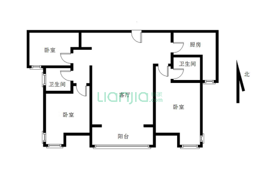 金品时代，全阳大三居，中间楼层，随看房-户型图