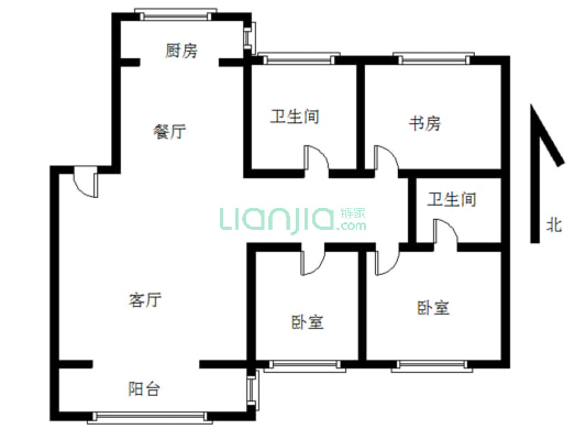西丁三义附近板楼3层120平三居双卫49万-户型图
