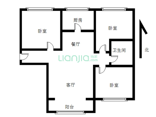 鹏渤印象城牛津花园 3室2厅 南 北-户型图