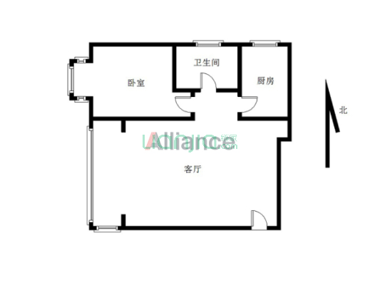 涿州东站65平米精装修的大一居室-户型图