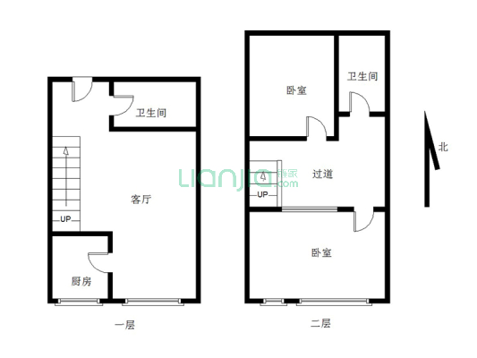 集中供暖电梯房  上下两层  中高好楼层采光好。-户型图