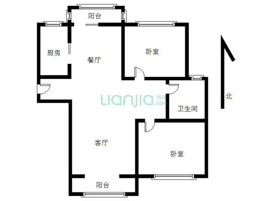 技校家园小区、2室2厅，南北通透，采光好。-户型图