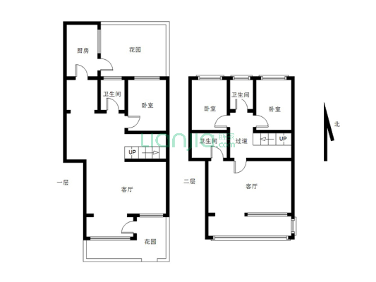 名流丽苑别墅 1越2层 院子80平 全新精装 时尚大方-户型图