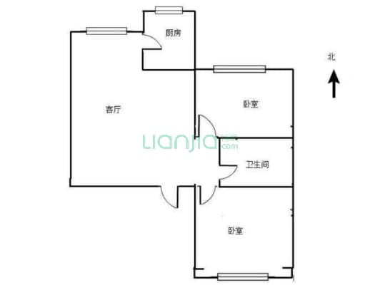 德信公园旁集中供暖简单装修南北两居中高楼层物业费低-户型图