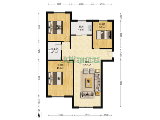 狮子城精装三居南北通透三居房本满二孩子转学诚心出售-户型图