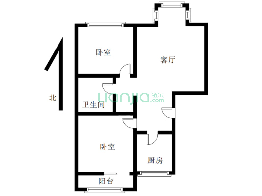 水岸花城 2室1厅 南 北-户型图