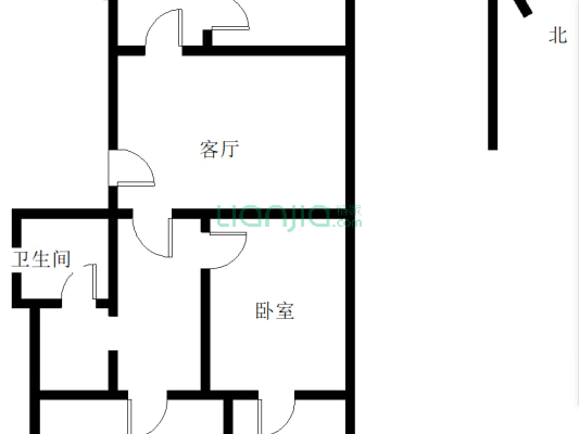 南北通透的两居室，简单装修，采光视野好。-户型图
