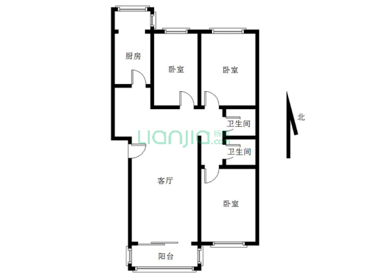 华阳公寓 3室2厅 南 北-户型图