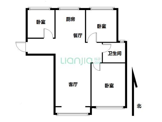 北二环德信公园旁 南北三居室通透-户型图