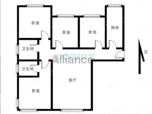 高铁新干线 3室1厅 南 北-户型图