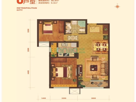 鸿坤理想湾南向三居，带装修，看房约-户型图