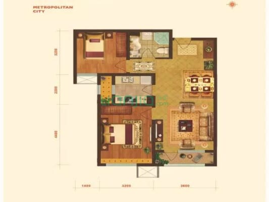 鸿坤理想湾北区 3室2厅 南-户型图