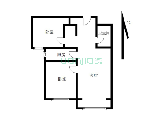 K2狮子城北区 2室1厅 南-户型图