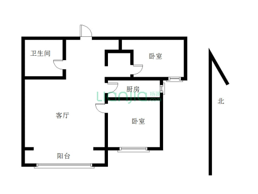高铁站近牛津花园精装两居，全天采光，本满二年。-户型图