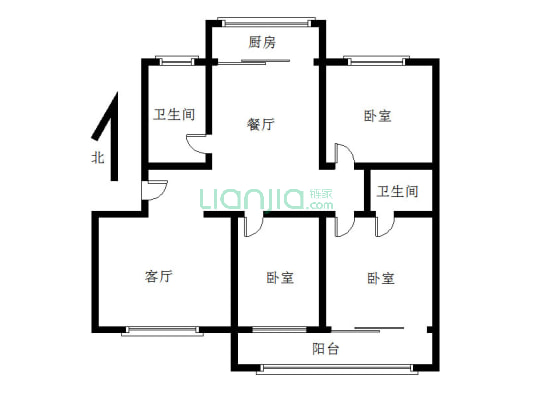 南北通透三居，通风好，采光好，明厨明卫-户型图