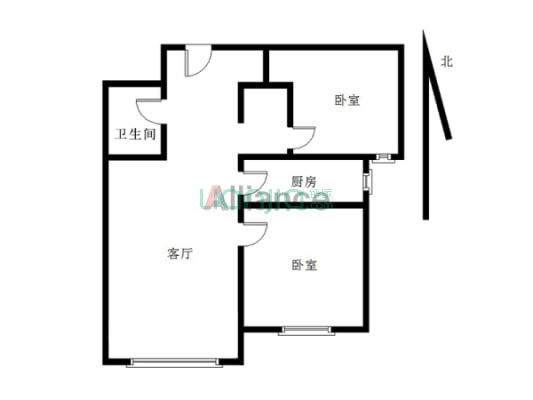 鸿坤理想湾 南向 两居室 采光好-户型图
