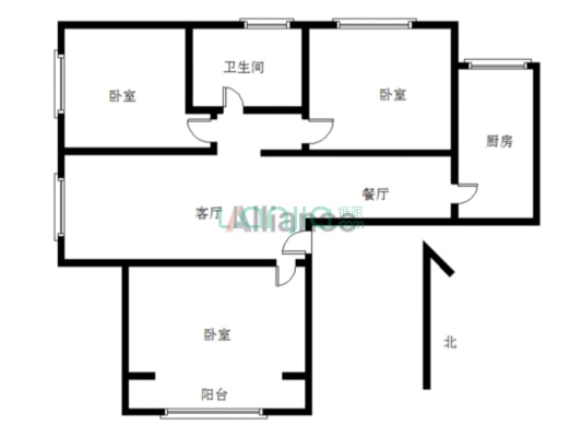 鸿坤理想湾南区 3室2厅 南 北-户型图