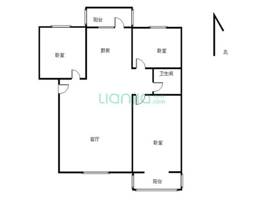 惠友康庭 3室2厅 南 北-户型图