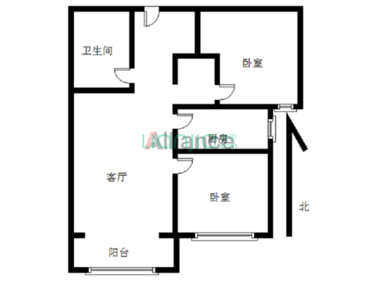 狮子城朝南精装两居，房本满二，全天采光-户型图