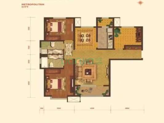 鸿坤理想湾北区 3室2厅 南 北-户型图