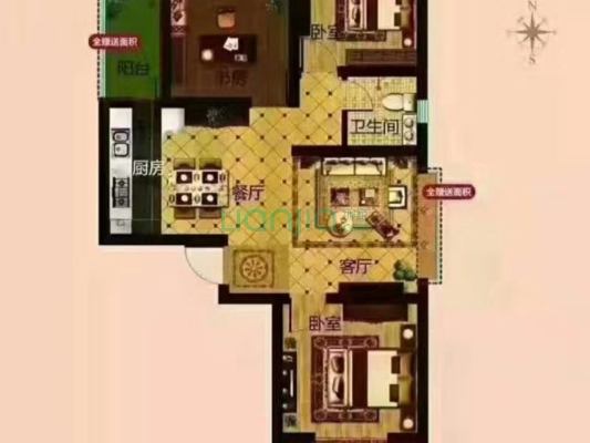 天伦湾一期 3室1厅 南 北-户型图