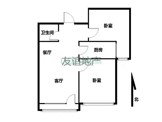 鼓楼新城 2室1厅 南 北-户型图