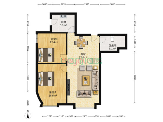 丰隆城市湖景两房  户型方正 金鸡湖边品质住宅