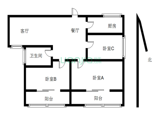 中铁国际城德园 2室2厅 南 北