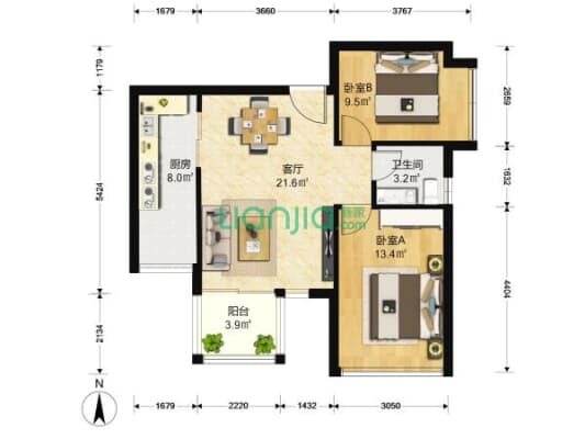 地铁10线（贝尔站）实用两房，诚心出售