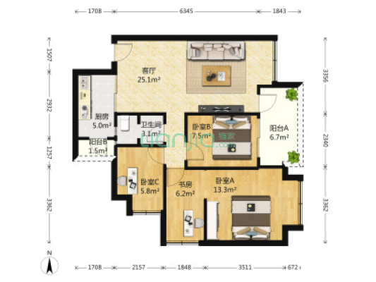 绿景大公馆 3室2厅 680万