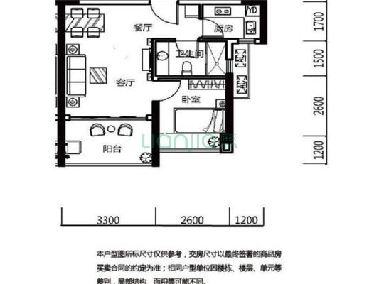 领航城领尚花园 1室1厅 355万