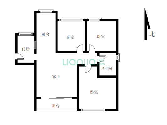 标准三房，朝南，户型好宽敞通透，看房方便-户型图