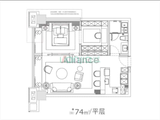 万科金域国际 2室1厅 东