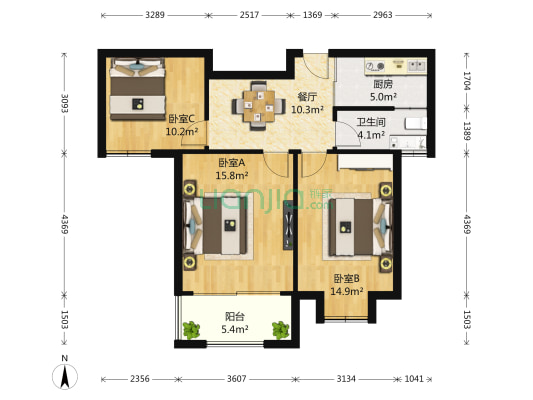 旭日爱上城第五区 3室1厅1卫 88平方