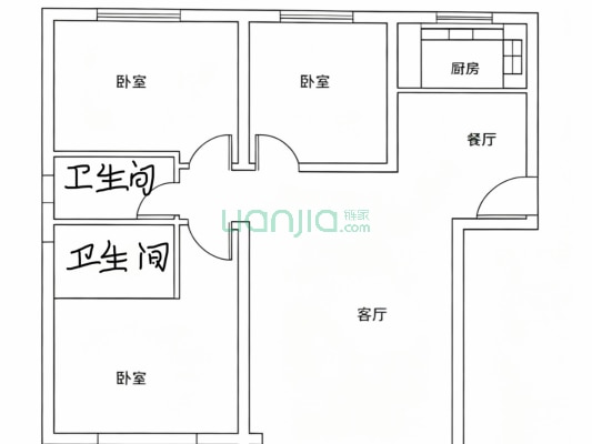 涿州孔雀城悦澜湾 3室2厅 南 北-户型图