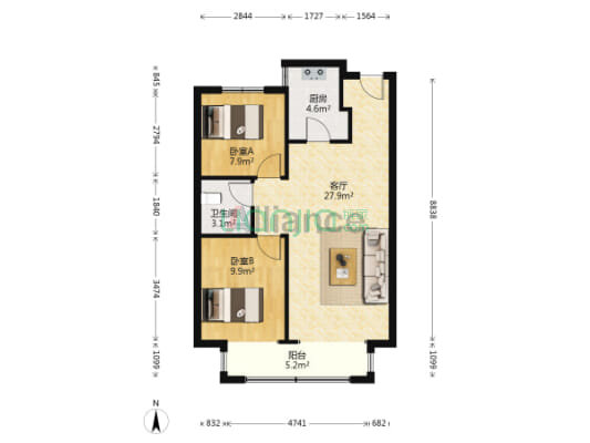 宝利新仕界 南北通透两居  满二 可贷款 价格可议-户型图