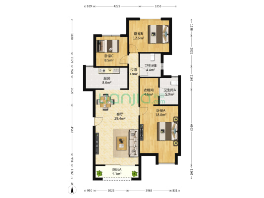 典雅依山郡 3室1厅2卫 125平方