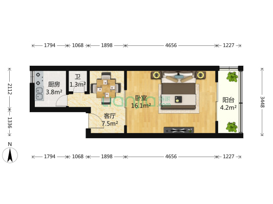 宜川北里 1室1厅1卫 27平方