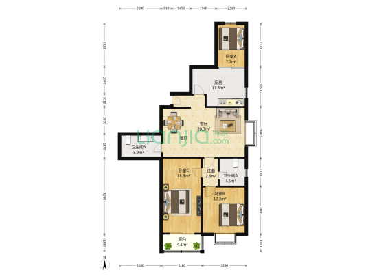 沧海苑 3室2厅2卫 137平方