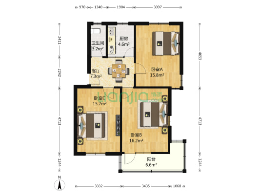 虎踞北路4号 3室1厅1卫 84平方