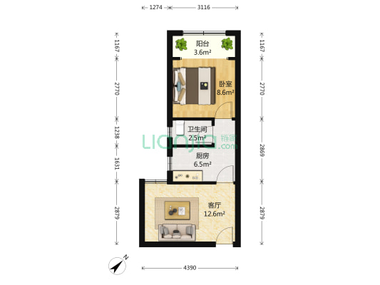 下回水沟 1室1厅1卫 53平方