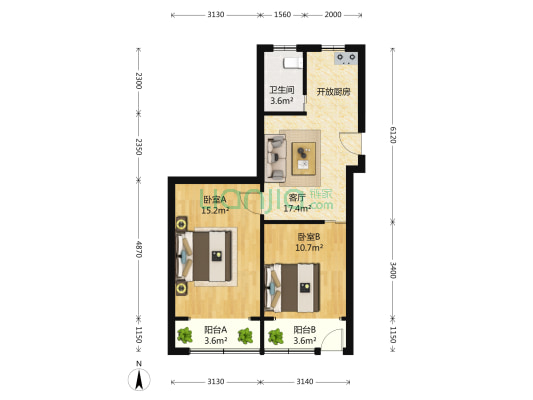靖宇中路58弄 2室1厅1卫 70平方