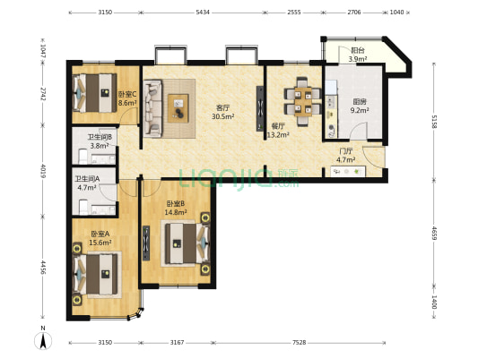 世方豪庭 3室2厅2卫 174平方