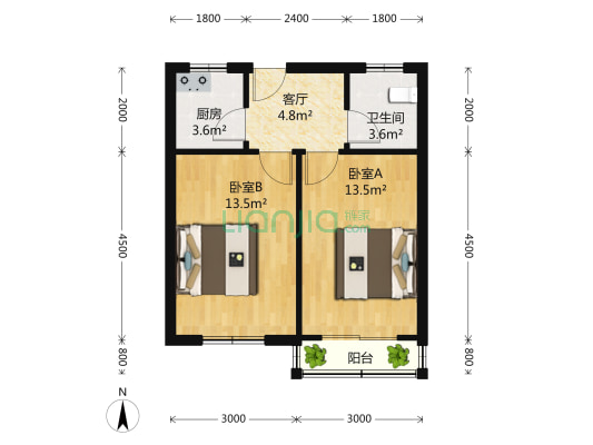 友谊路18号 2室1厅1卫 64平方