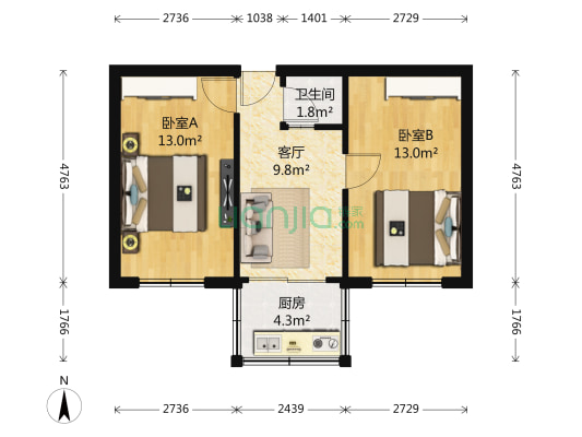 楚凤三街 2室1厅1卫 43平方