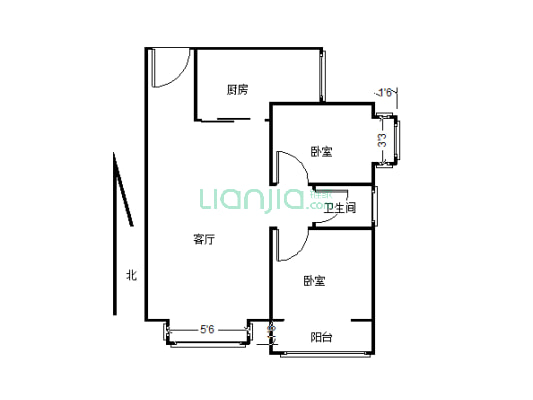 常綠大yue城，两室两厅一卫住着舒适-户型图