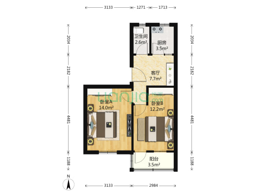 凤凰街4号 2室1厅1卫 60平方