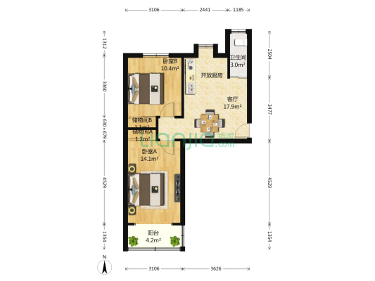 金陵一村 2室1厅1卫 63平方