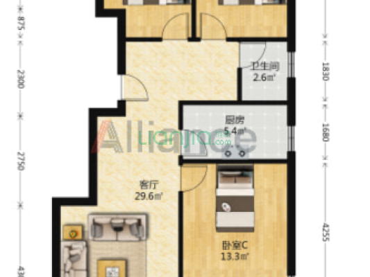 华侨城·城市客厅 3室2厅 南 北-户型图