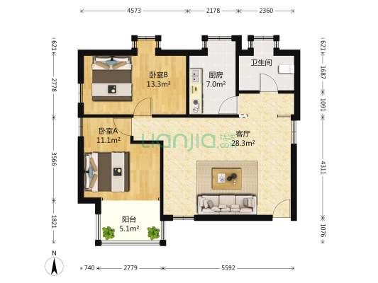 力联大厦 2室1厅1卫 97平方